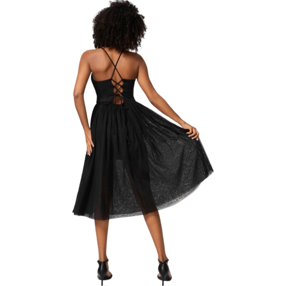 Halara V Neck Backless Mesh Tulle Midi Dress Fairy Balletcore Whimsigoth NWT - Picture 2 of 12